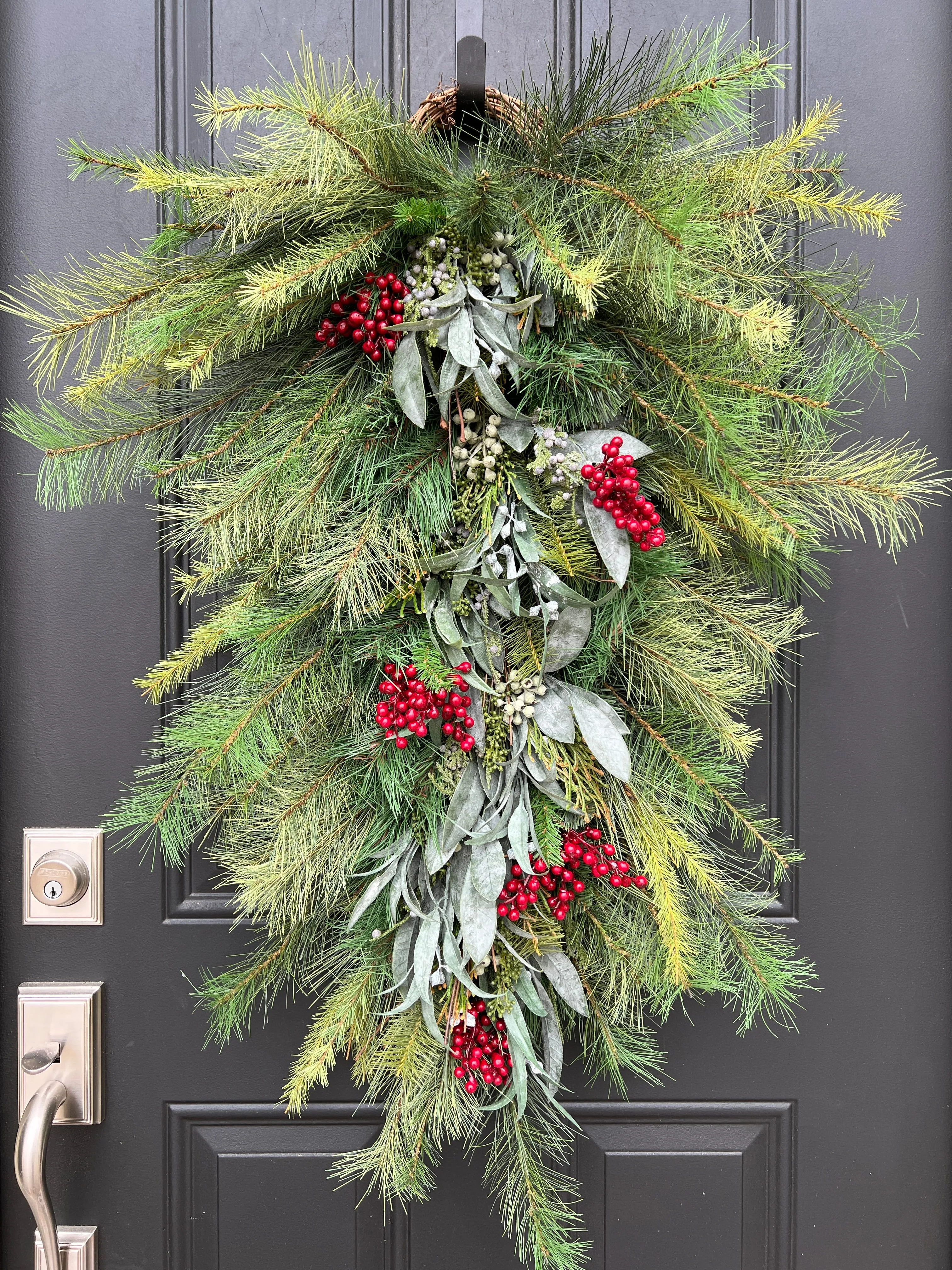Christmas Pine Swag Teardrop Wreath with Berries