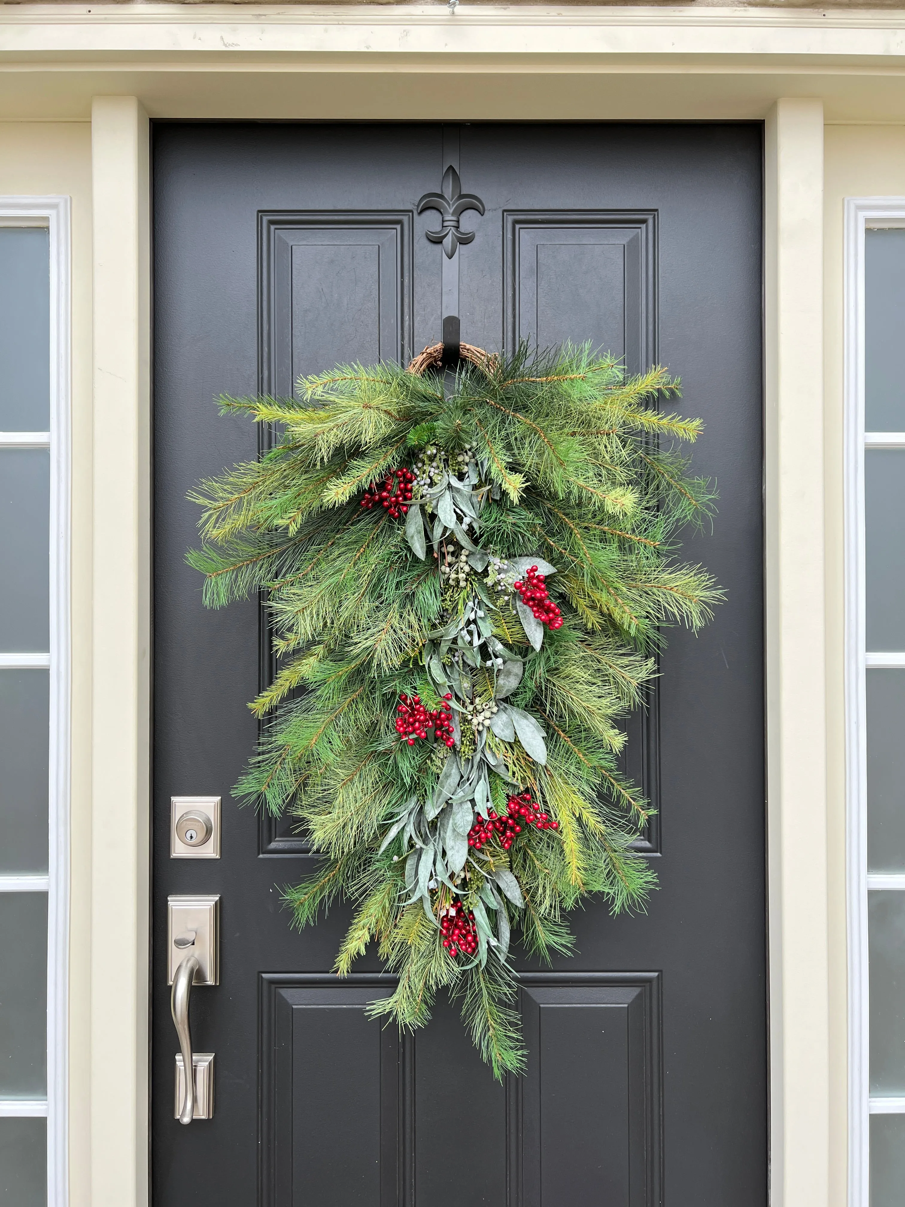 Christmas Pine Swag Teardrop Wreath with Berries