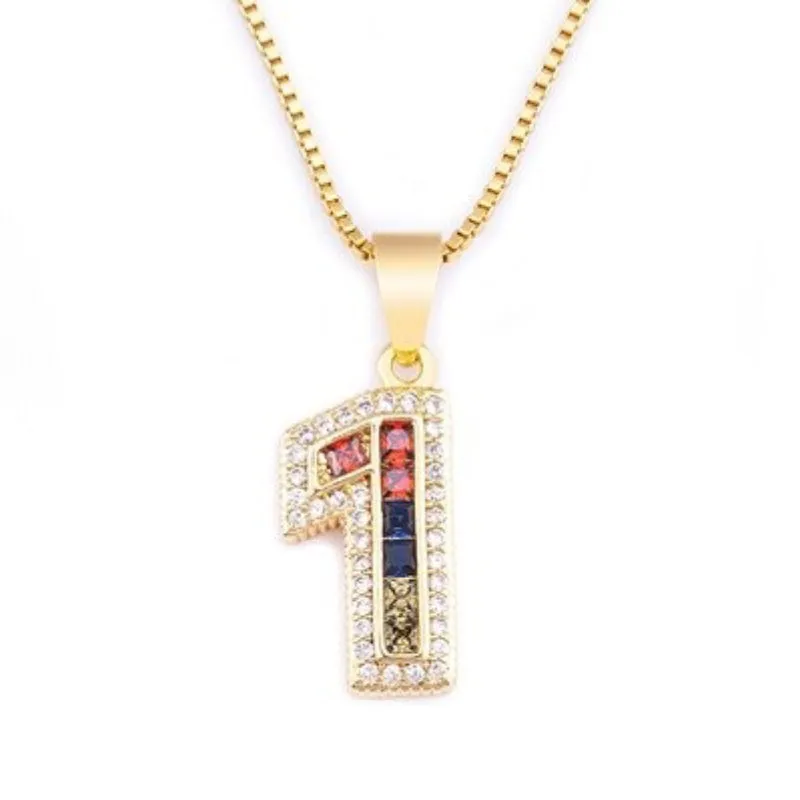 Colorful Rhinestone Bejeweled 0-9 Number Charm Pendant Necklaces