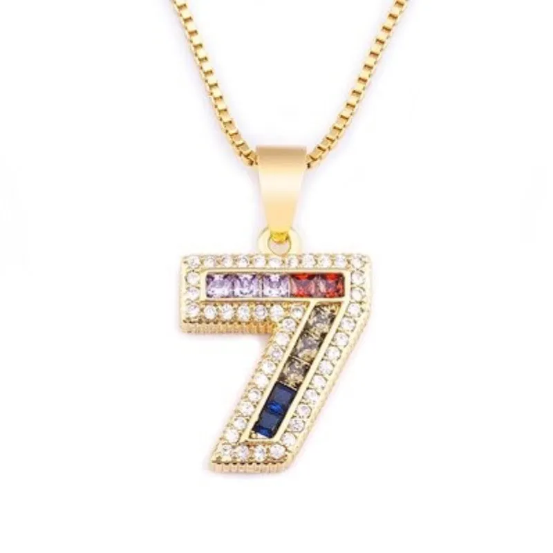 Colorful Rhinestone Bejeweled 0-9 Number Charm Pendant Necklaces