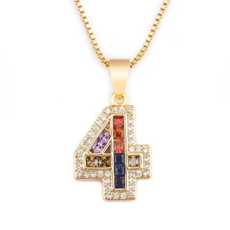 Colorful Rhinestone Bejeweled 0-9 Number Charm Pendant Necklaces