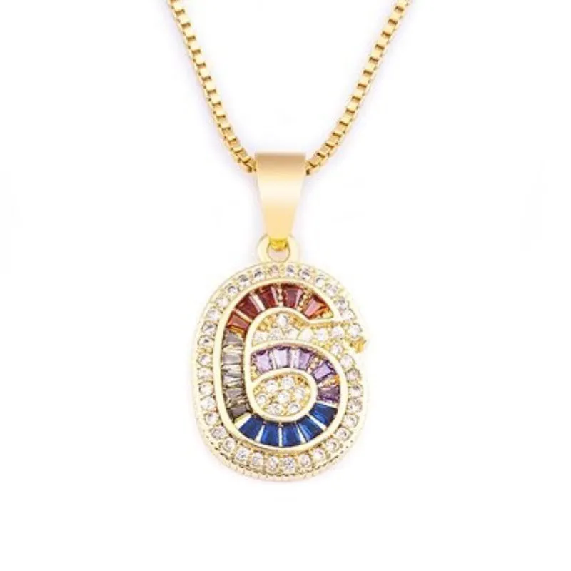 Colorful Rhinestone Bejeweled 0-9 Number Charm Pendant Necklaces