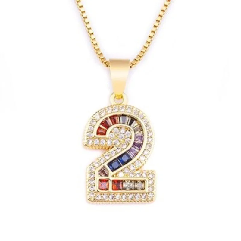 Colorful Rhinestone Bejeweled 0-9 Number Charm Pendant Necklaces