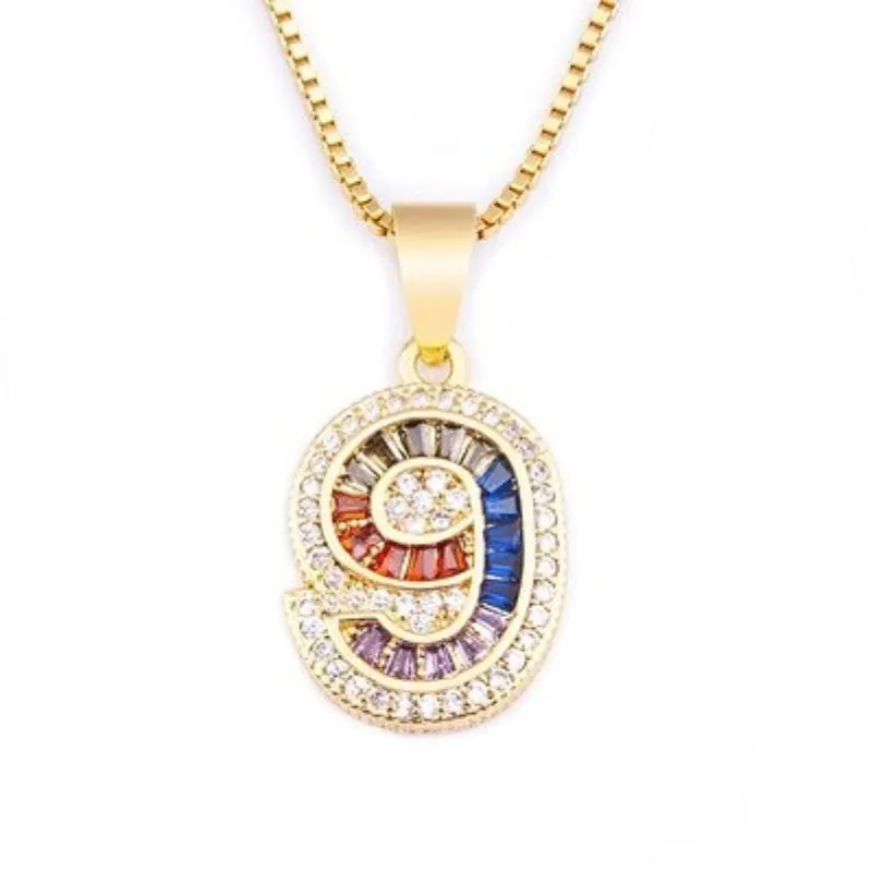 Colorful Rhinestone Bejeweled 0-9 Number Charm Pendant Necklaces
