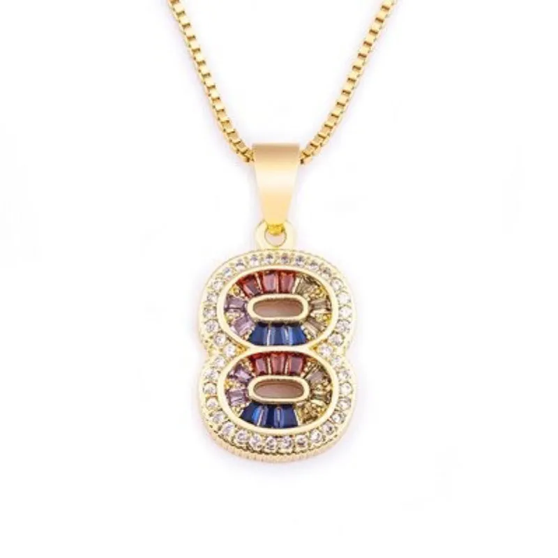 Colorful Rhinestone Bejeweled 0-9 Number Charm Pendant Necklaces