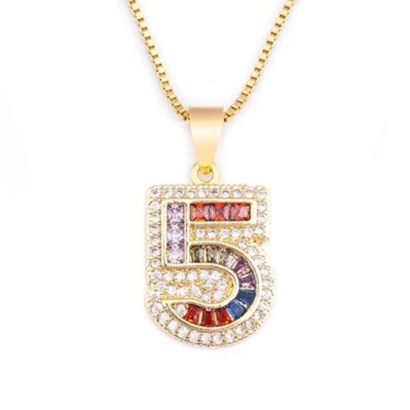 Colorful Rhinestone Bejeweled 0-9 Number Charm Pendant Necklaces
