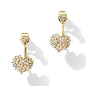 Created Diamond Sweet Heart Earrings Wearing from the Back