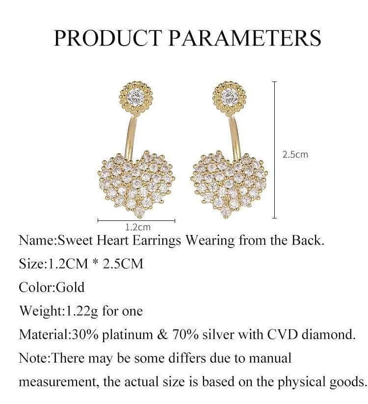 Created Diamond Sweet Heart Earrings Wearing from the Back