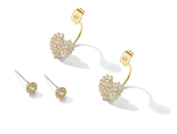 Created Diamond Sweet Heart Earrings Wearing from the Back