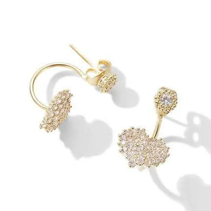 Created Diamond Sweet Heart Earrings Wearing from the Back