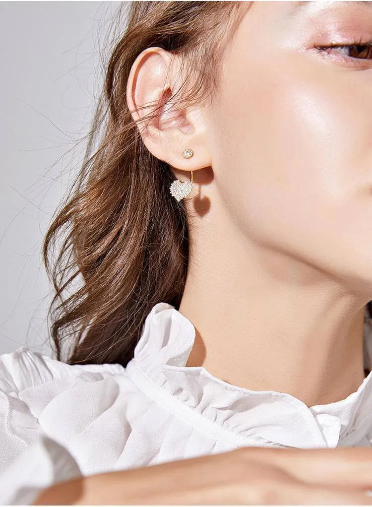 Created Diamond Sweet Heart Earrings Wearing from the Back