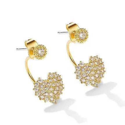 Created Diamond Sweet Heart Earrings Wearing from the Back