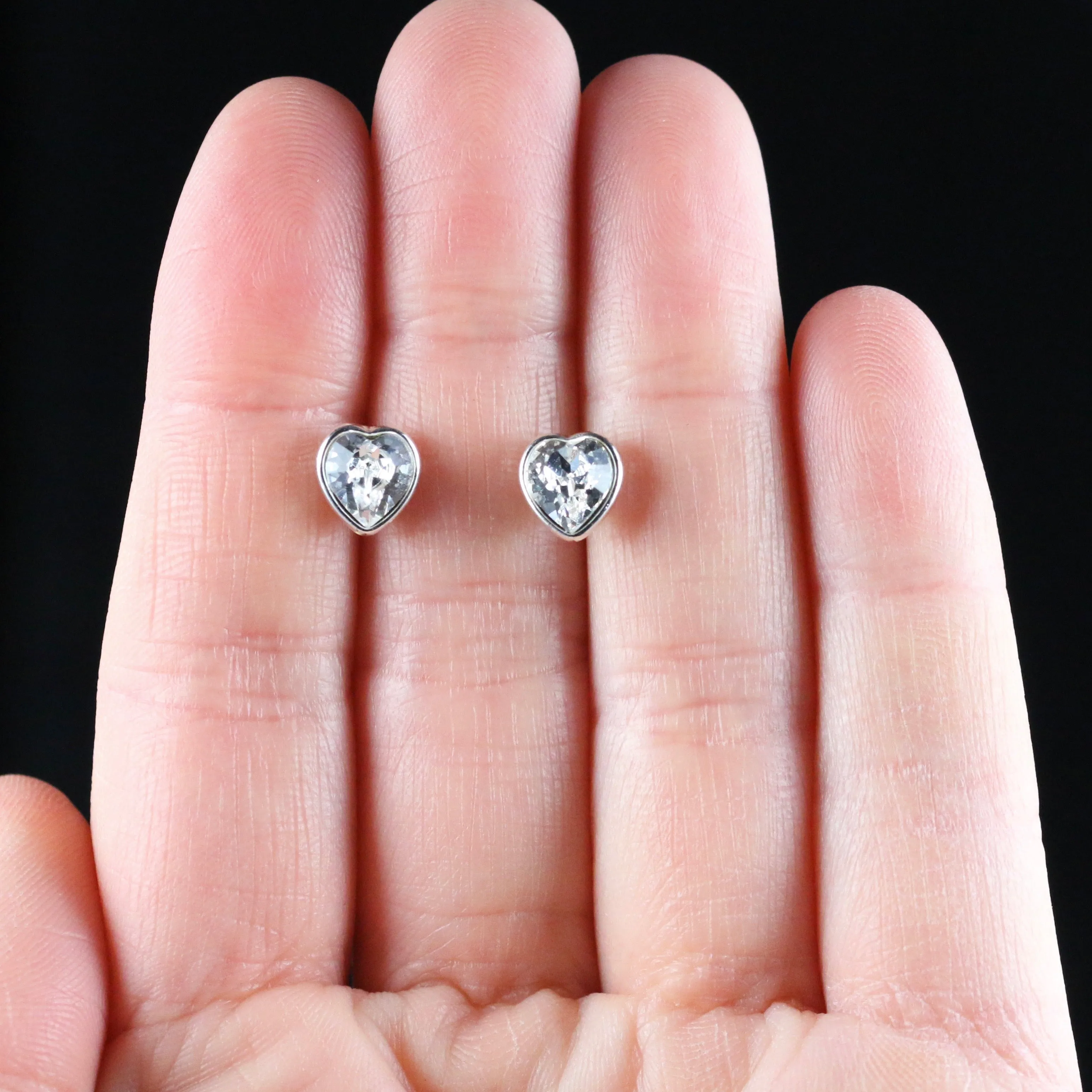 Cz Heart Stud Earrings White Metal