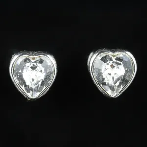 Cz Heart Stud Earrings White Metal
