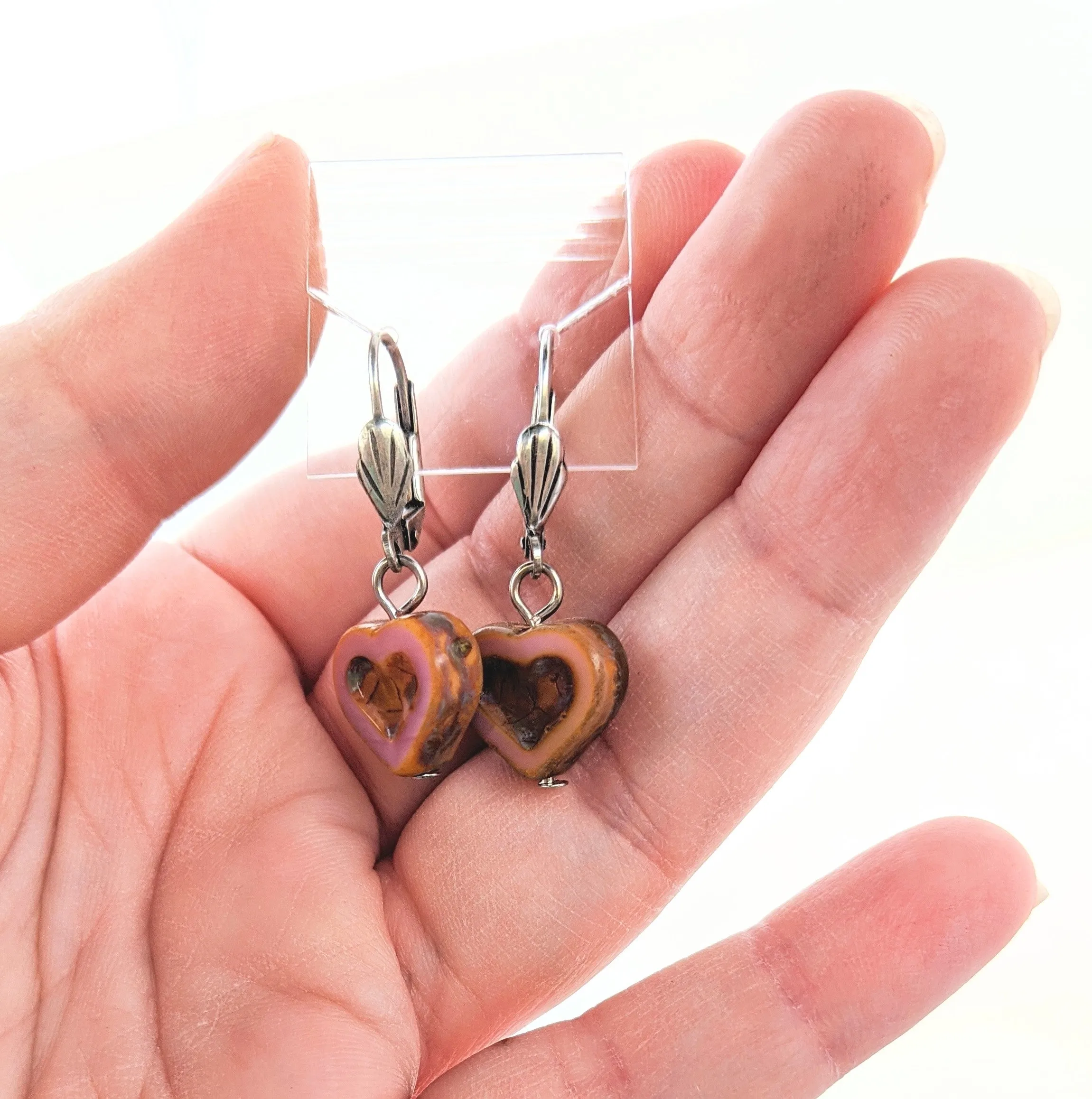 Czech Glass Heart Earrings