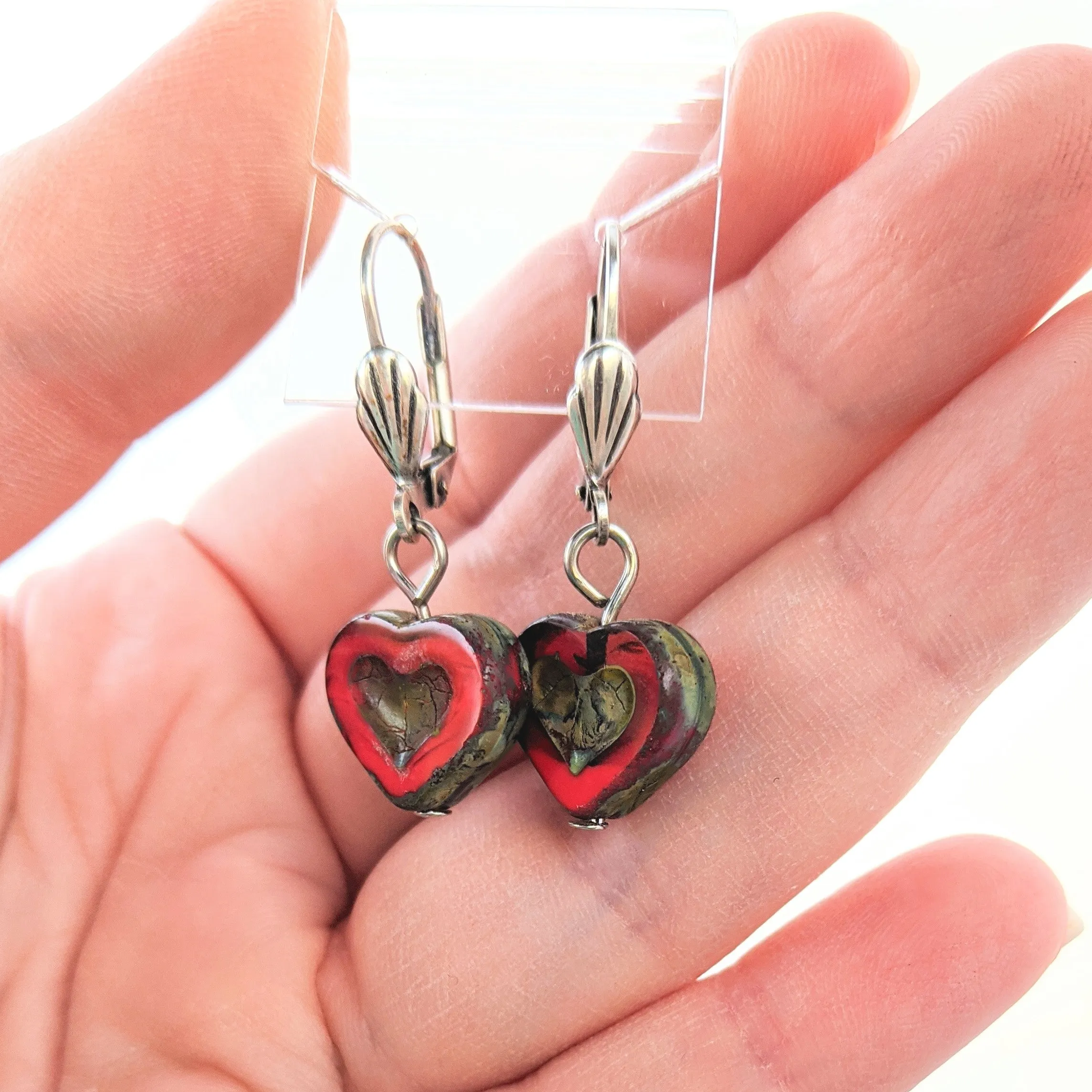 Czech Glass Heart Earrings