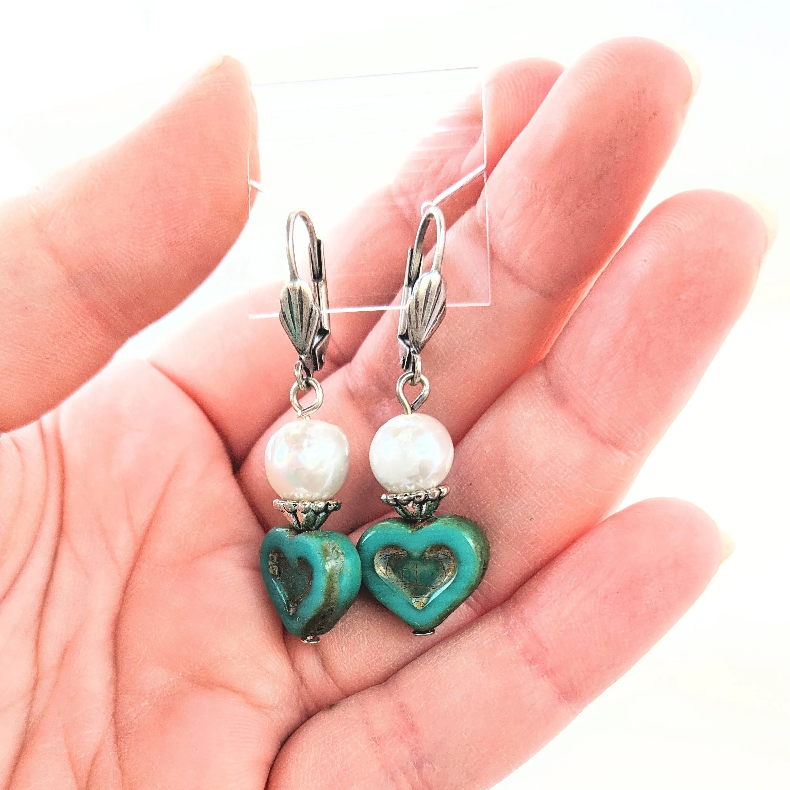 Czech Glass Heart Earrings