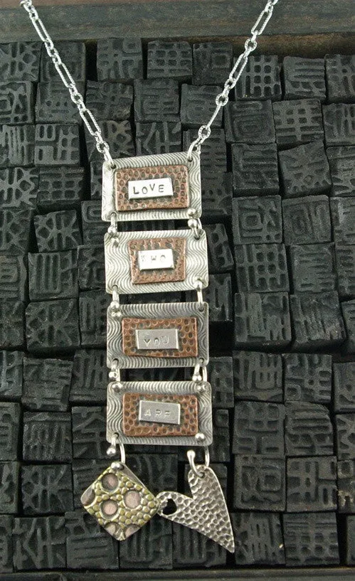 Dana Ruth Sterling Silver, Brass, and Copper Hanging Message Pendant Necklace