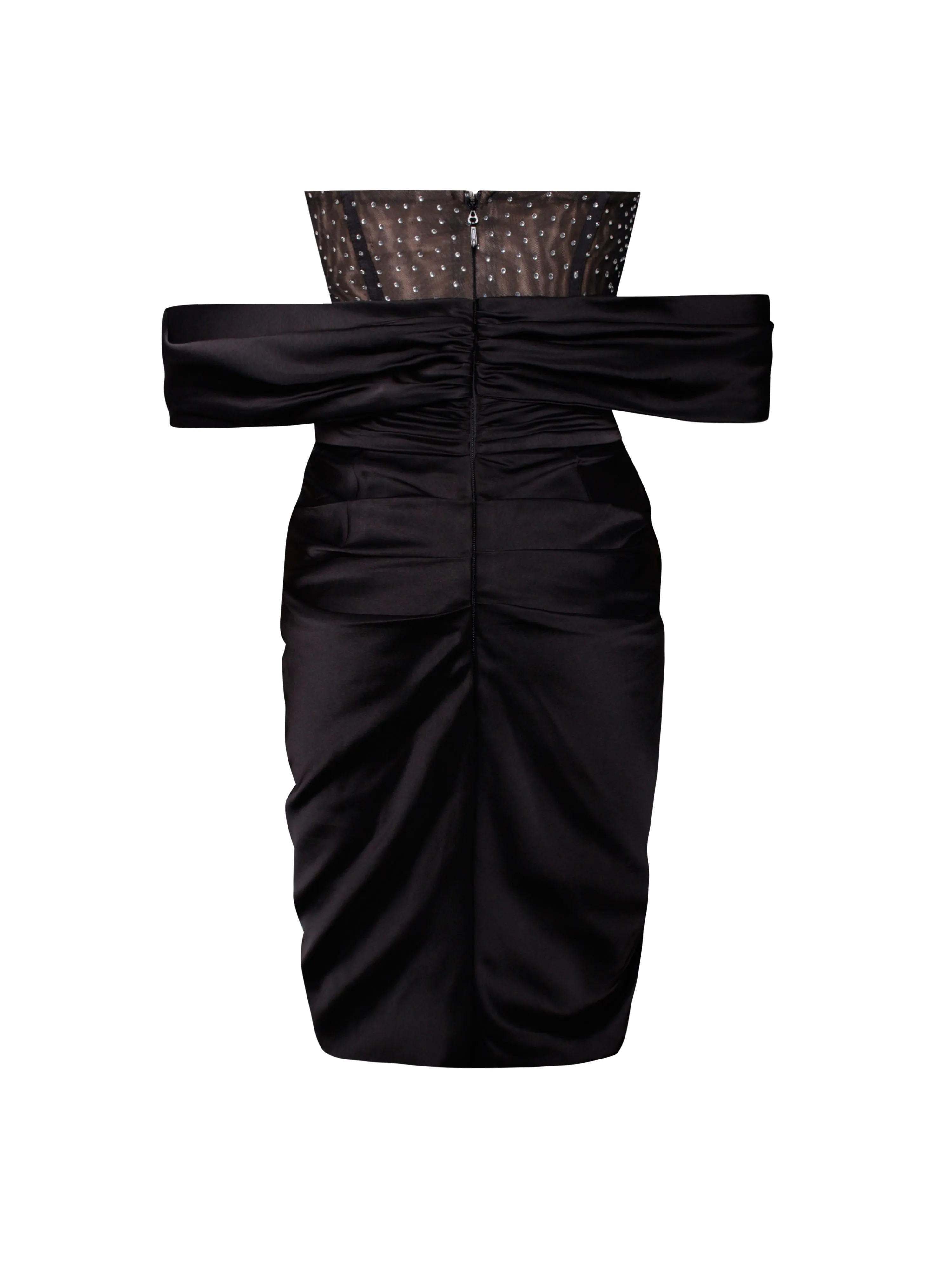 Darlene Black Off Shoulder Graceful Corset Satin Dress With Crystals
