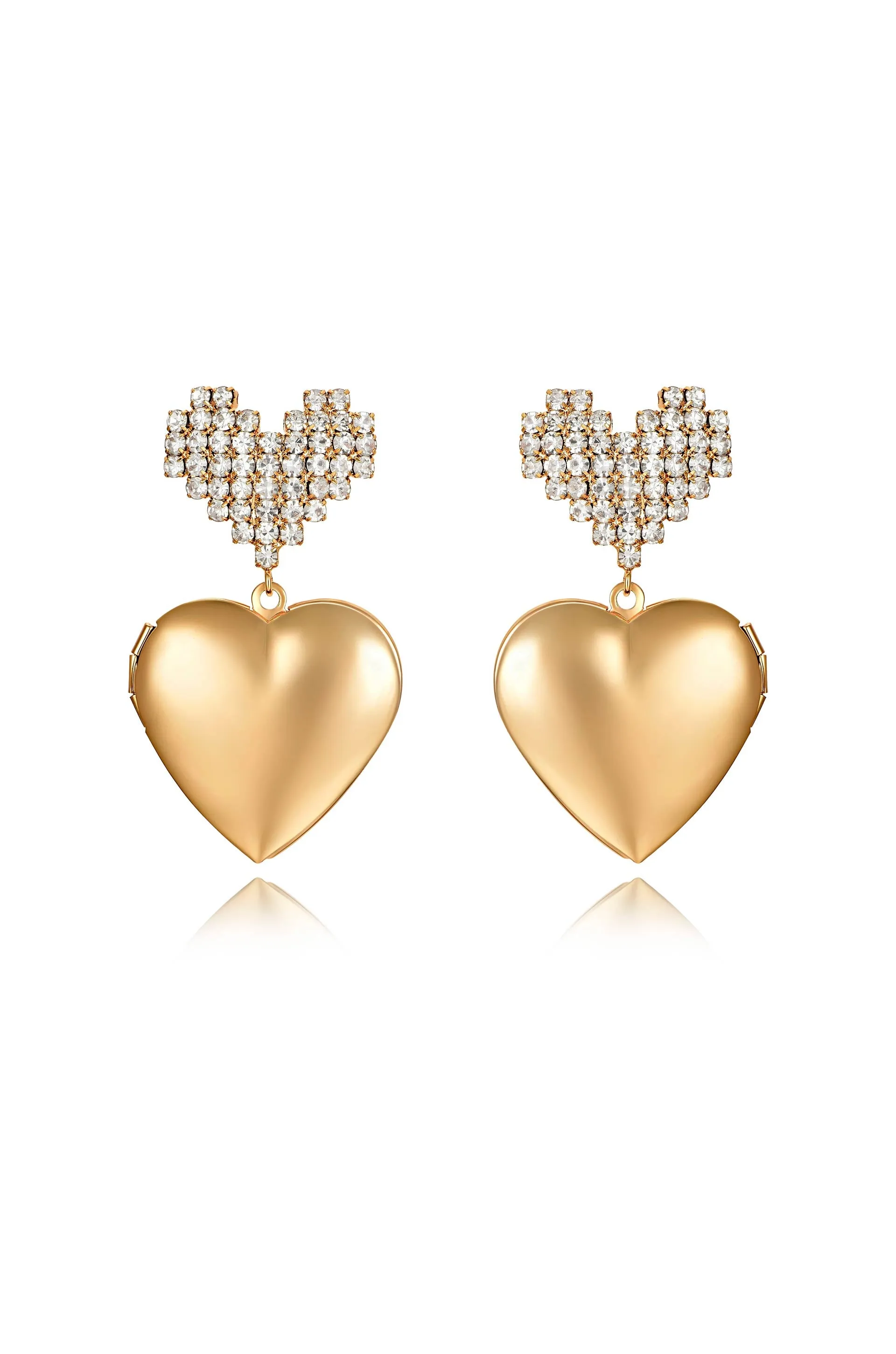 Digital Love Crystal Heart Dangle Earrings