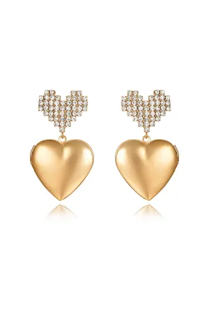 Digital Love Crystal Heart Dangle Earrings