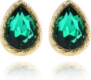 Emerald Green Teardrop Earrings for Women, Golden Edged Green Stud Earrings, Elegant Emerald Stud Earrings for Everyday or Special Occasions