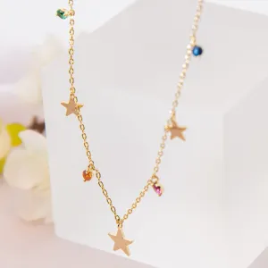 Gold Chain Necklace with Tiny stars and CZ stones