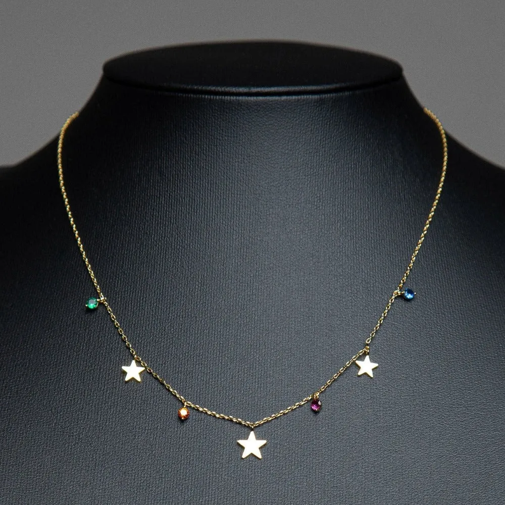Gold Chain Necklace with Tiny stars and CZ stones