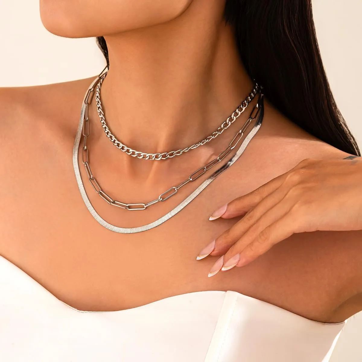 Gold Layered Chain Necklace for Women Set Gold Plated Dainty Paperclip Chain Necklaces Stack Herringbone Choker Necklace Punk Jewelry