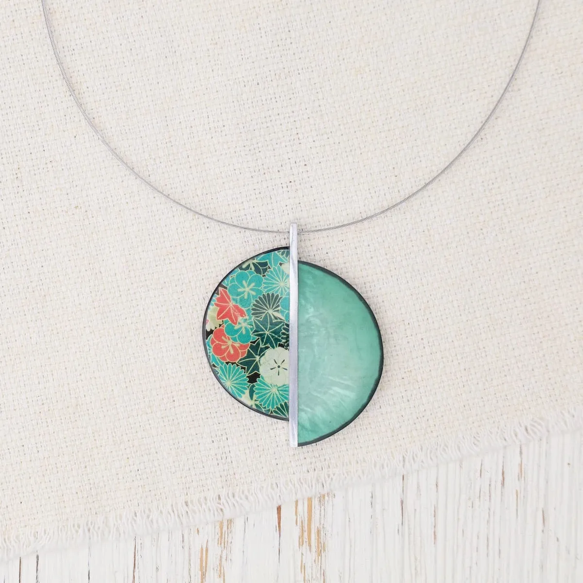 Green Kimono Split Circle Pendant