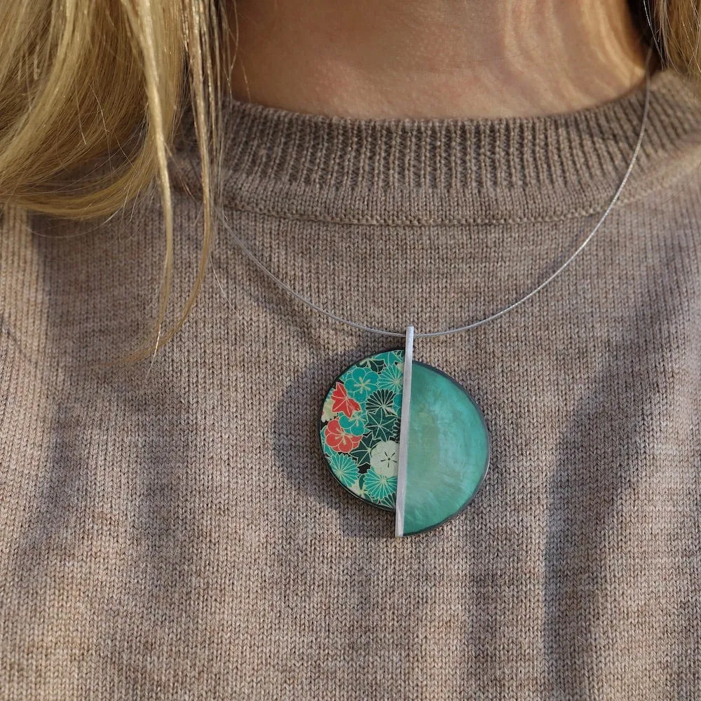 Green Kimono Split Circle Pendant
