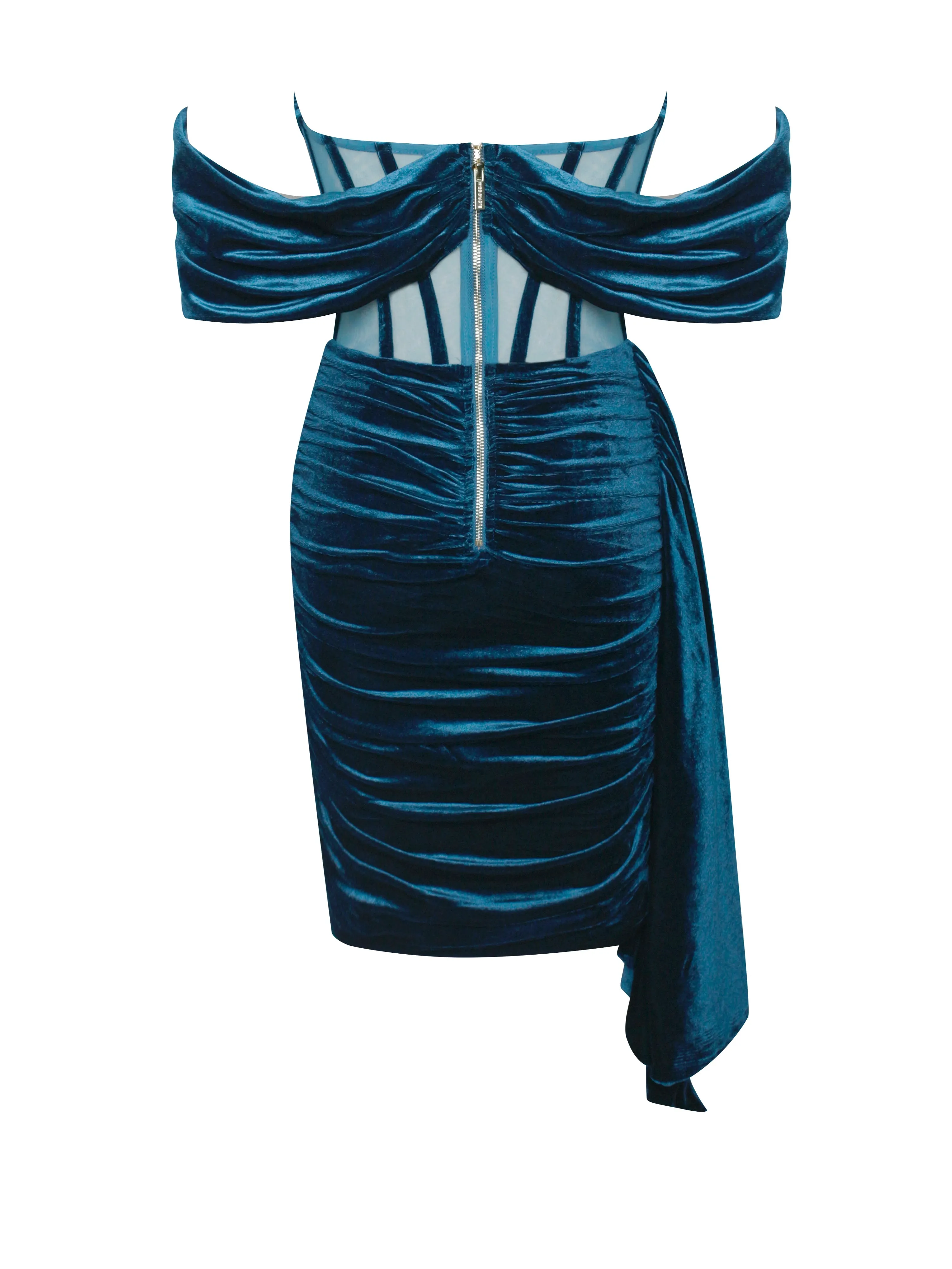 Irisa Teal Blue Draping Graceful Off Shoulder Corset Dress