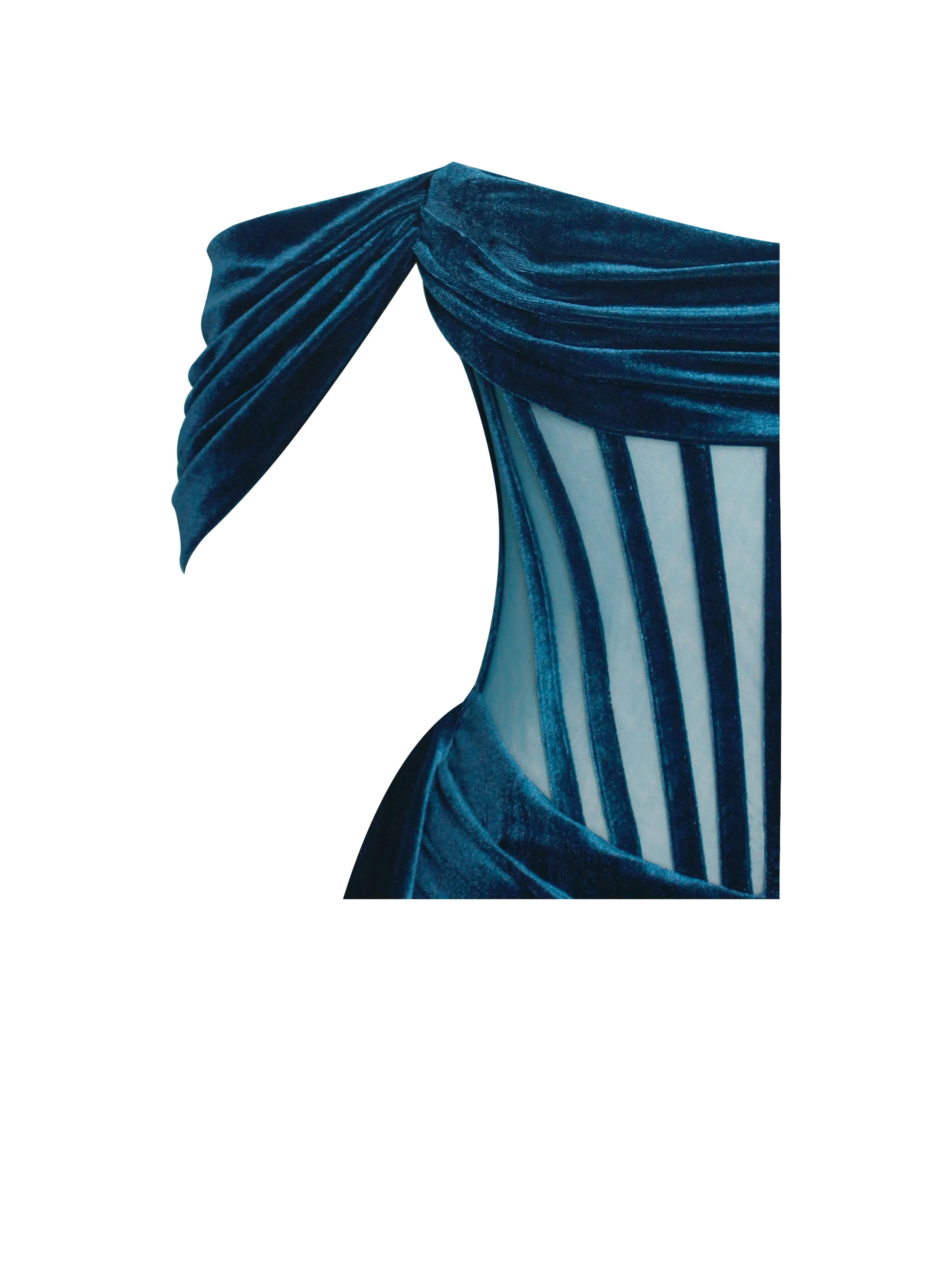 Irisa Teal Blue Draping Graceful Off Shoulder Corset Dress