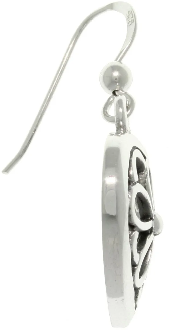 Jewelry Trends Sterling Silver Open Flower Heart Dangle Earrings