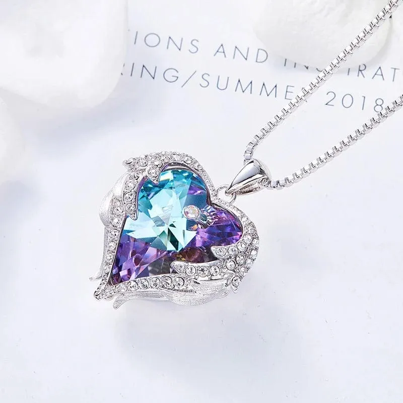 Krystal Heart Angel Wings Necklace