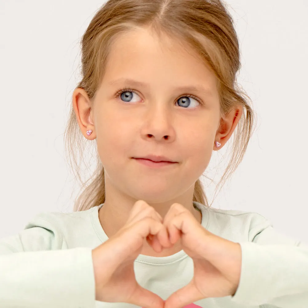 Lovestruck Heart Kids / Children's / Girls Earrings Enamel - Sterling Silver