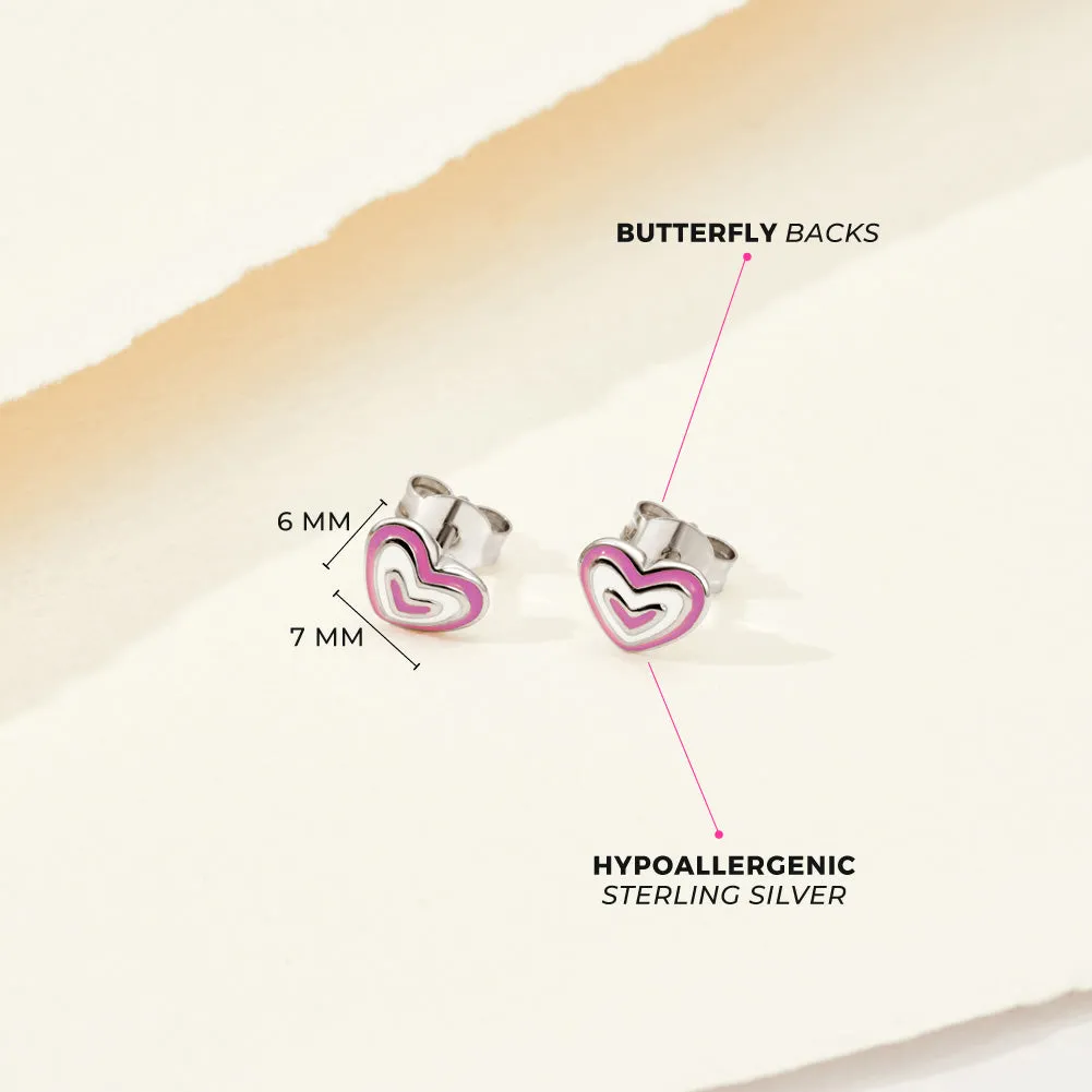Lovestruck Heart Kids / Children's / Girls Earrings Enamel - Sterling Silver