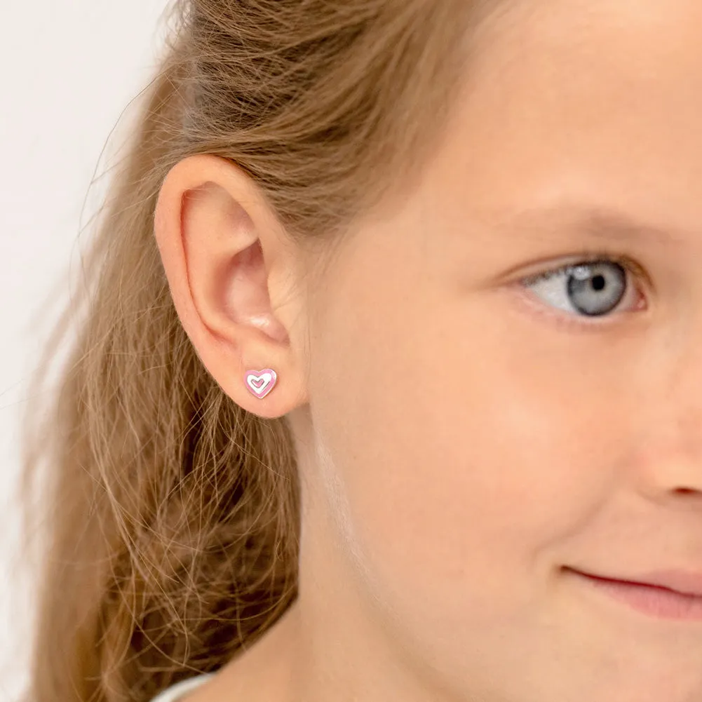 Lovestruck Heart Kids / Children's / Girls Earrings Enamel - Sterling Silver