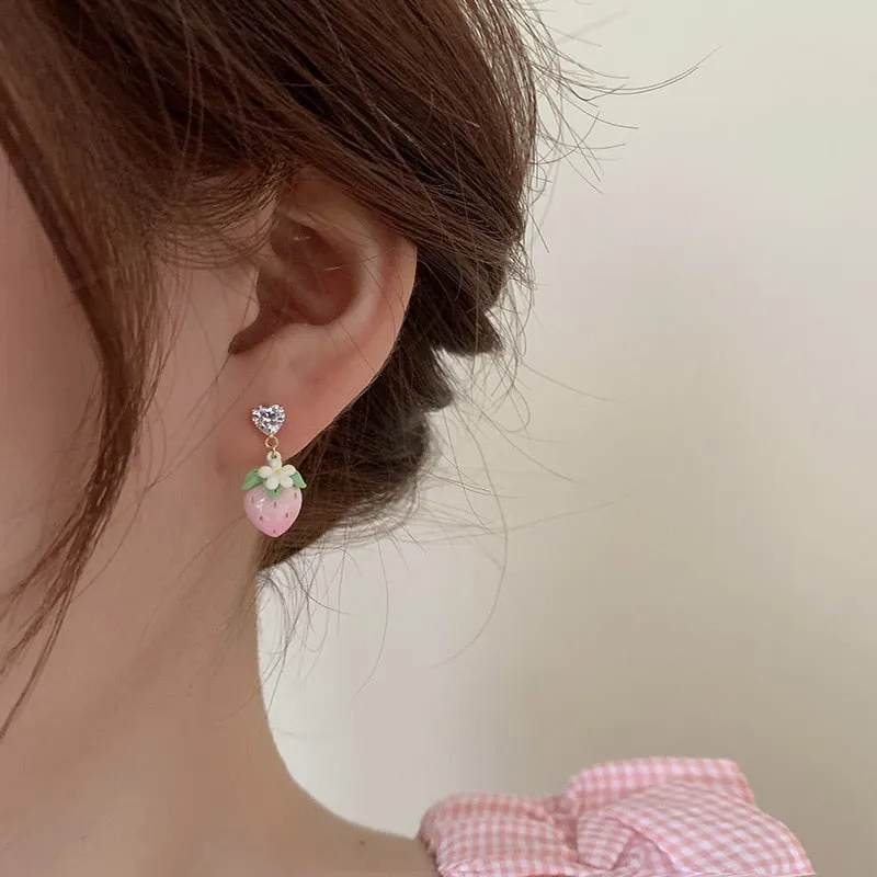 MAYTRENDS  - Strawberry Flower Heart Earrings