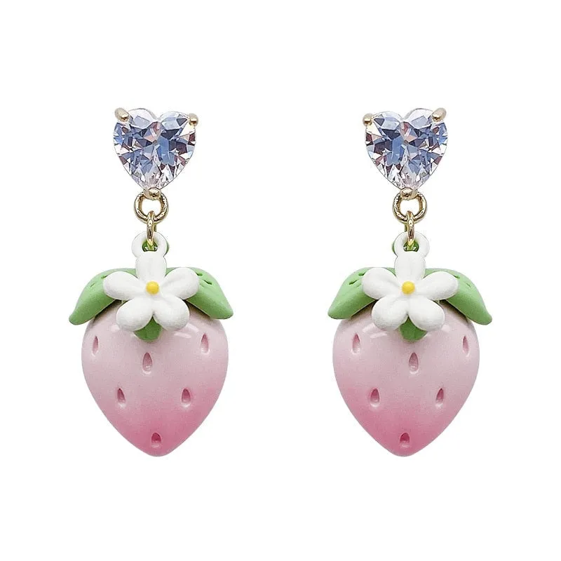 MAYTRENDS  - Strawberry Flower Heart Earrings