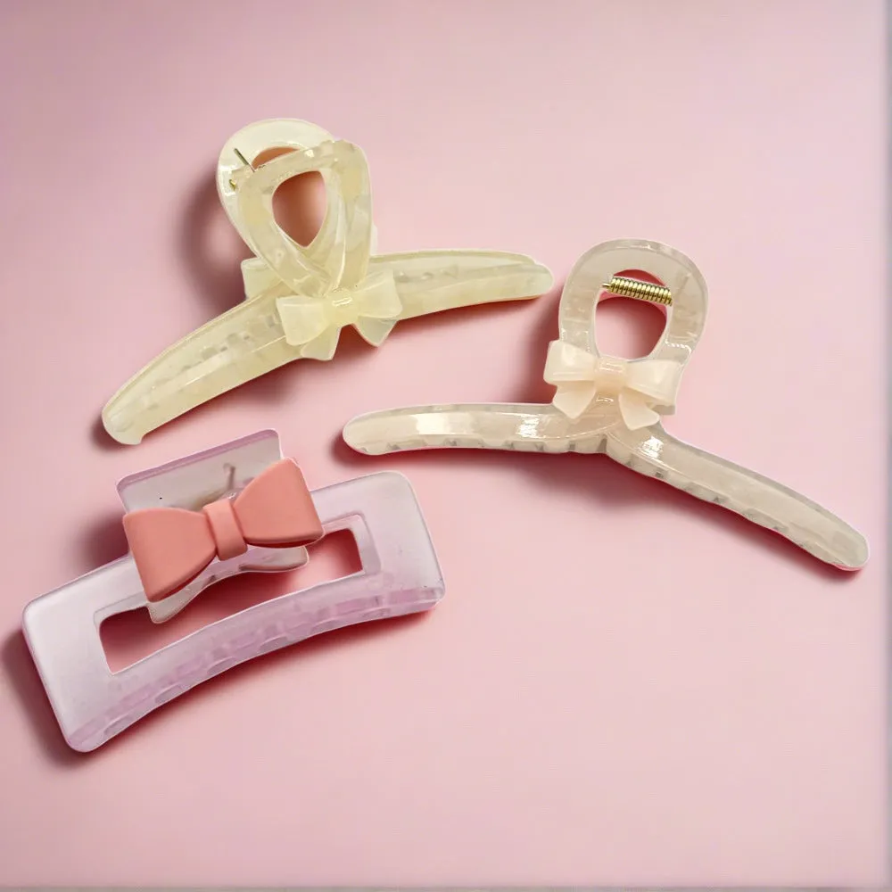 Medium Rectangle Clip - Frosted Pink Bow