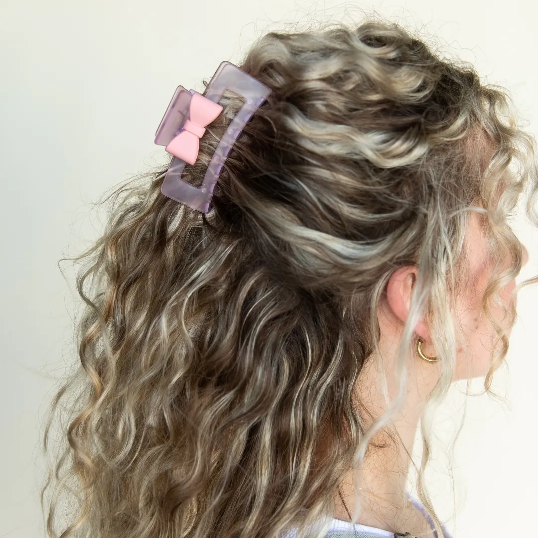 Medium Rectangle Clip - Frosted Pink Bow