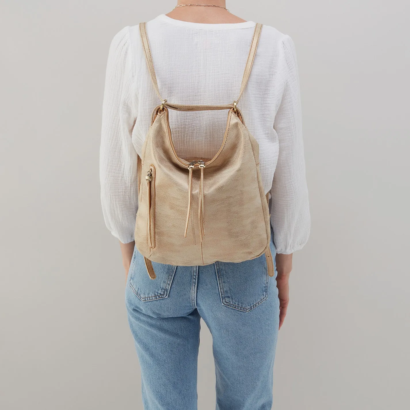 Merrin Convertible Backpack In Metallic Leather - Gold Leaf