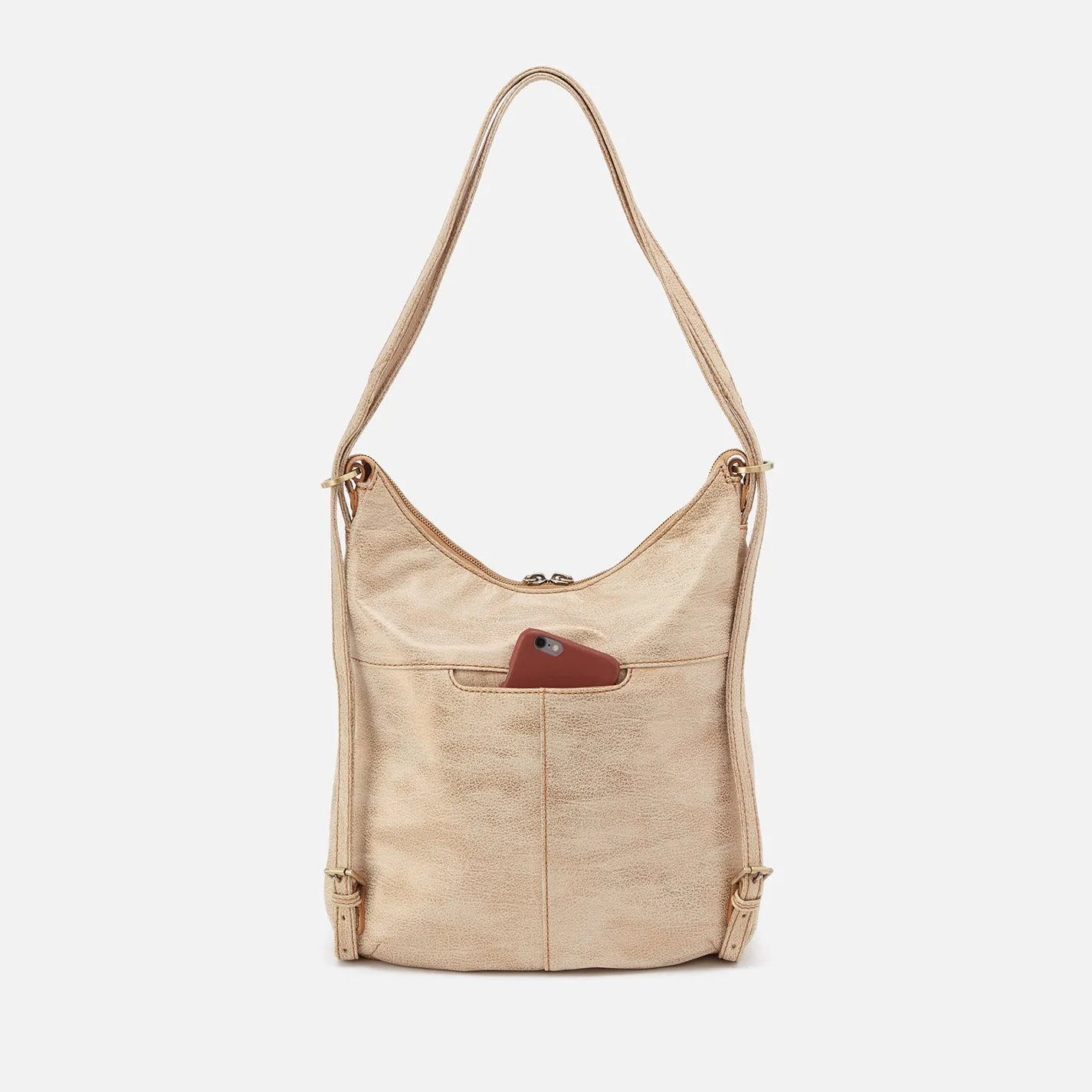 Merrin Convertible Backpack In Metallic Leather - Gold Leaf