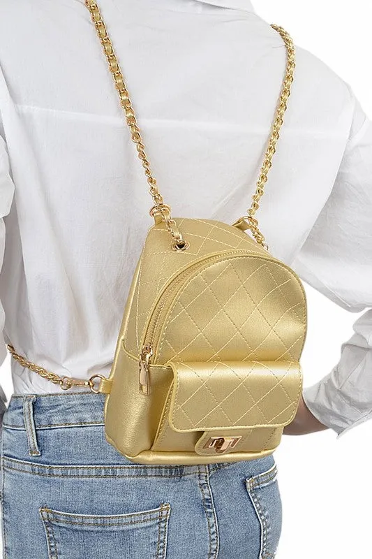 Metallic Pastel Quilted Small Convertible Backpack