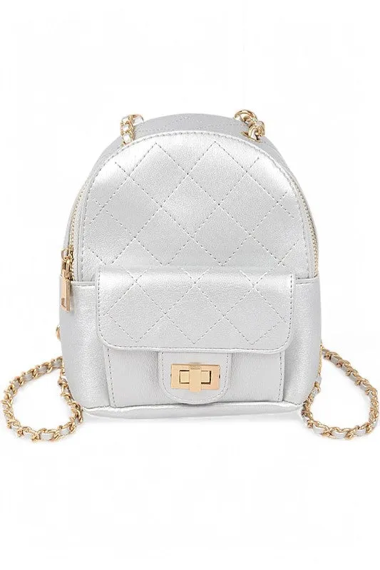 Metallic Pastel Quilted Small Convertible Backpack