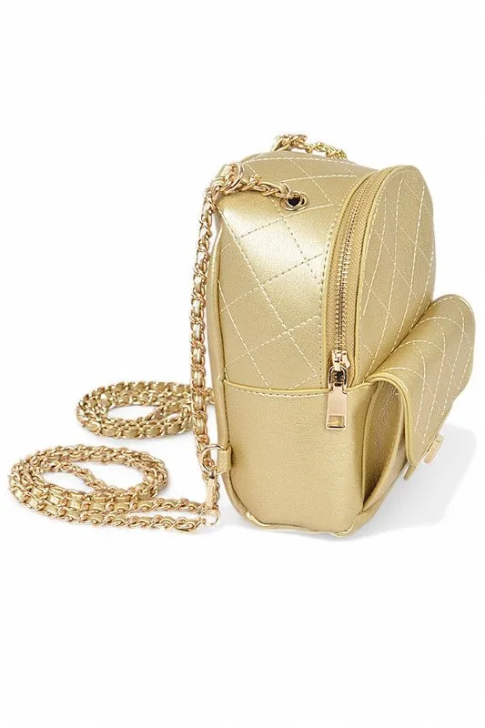 Metallic Pastel Quilted Small Convertible Backpack