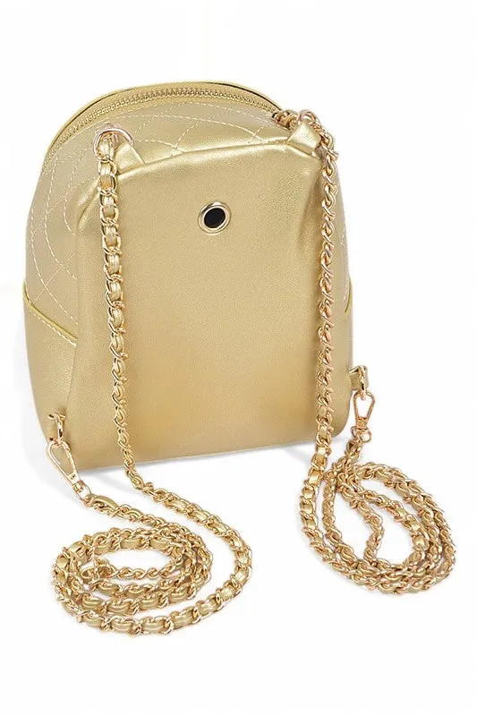 Metallic Pastel Quilted Small Convertible Backpack