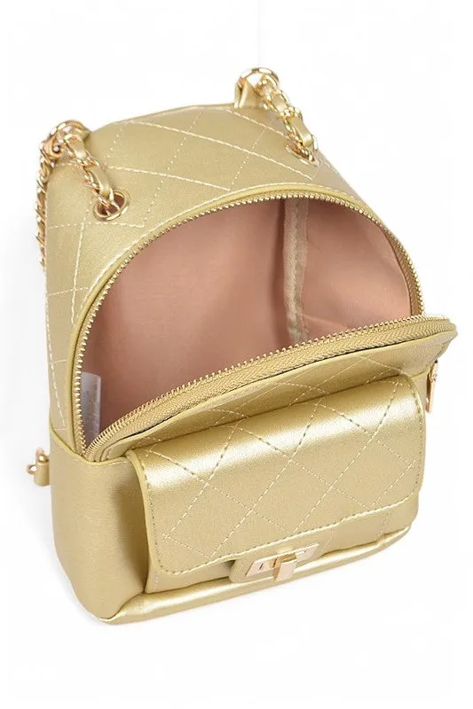 Metallic Pastel Quilted Small Convertible Backpack