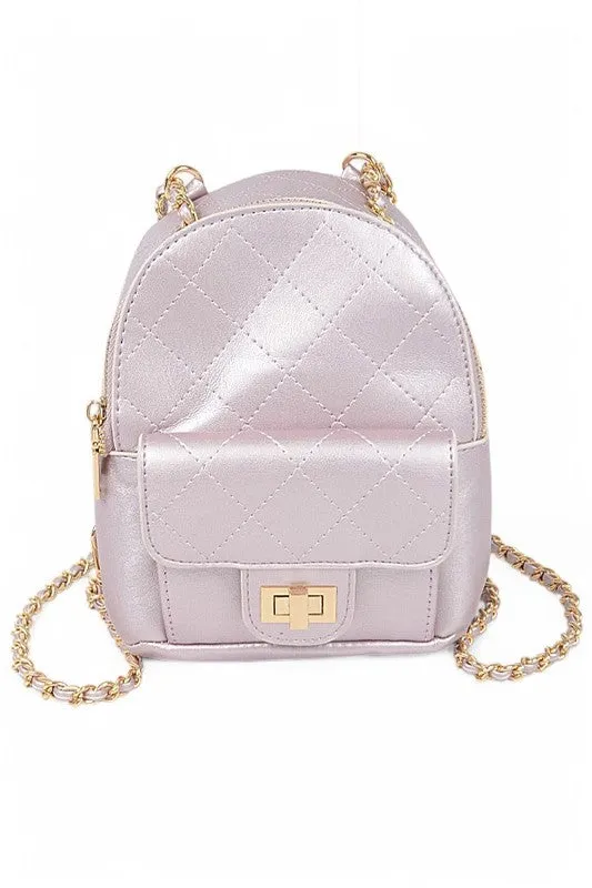 Metallic Pastel Quilted Small Convertible Backpack